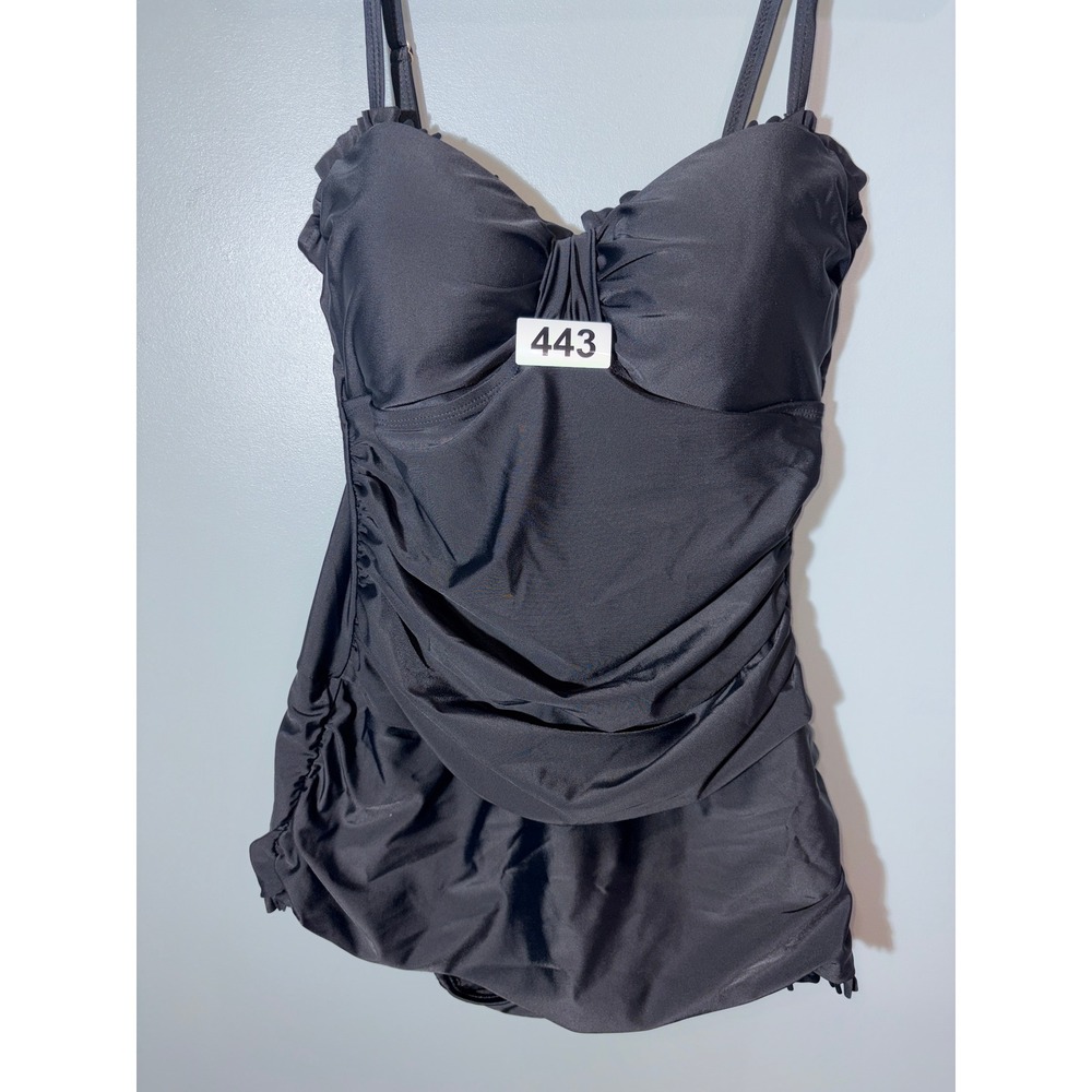 Shore Shapes Swimwear Black Ruched One Piece Swim Dress Sweetheart Neckline